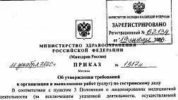 Приказ Министерства здравоохранения Российской Федерации от 11.12.2020 № 1317н "Об утверждении требований к организации и выполнению работ (услуг) по сестринскому делу"