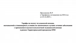 Приложение №9 к тарифному соглашению на 2016 год